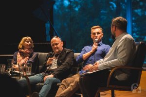 Literacki Piątek. Spotkanie autorskie z Utą Przyboś, Łukaszem Suskiewiczem i Jarosławem Błahym (26 kwietnia 2019), fot. Justyna Kwasek