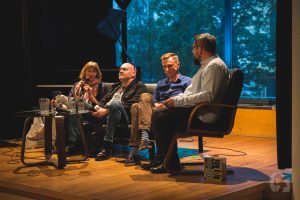 Literacki Piątek. Spotkanie autorskie z Utą Przyboś, Łukaszem Suskiewiczem i Jarosławem Błahym (26 kwietnia 2019), fot. Justyna Kwasek