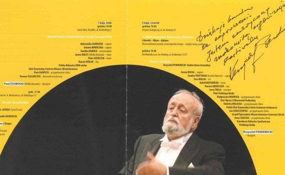 program 20. Międzynarodowe Festiwalu Muzyki Sakralnej Gaude Mater w Częstochowie z dedykacją i autografem polskiego kompozytora Krzysztofa Pendereckiego